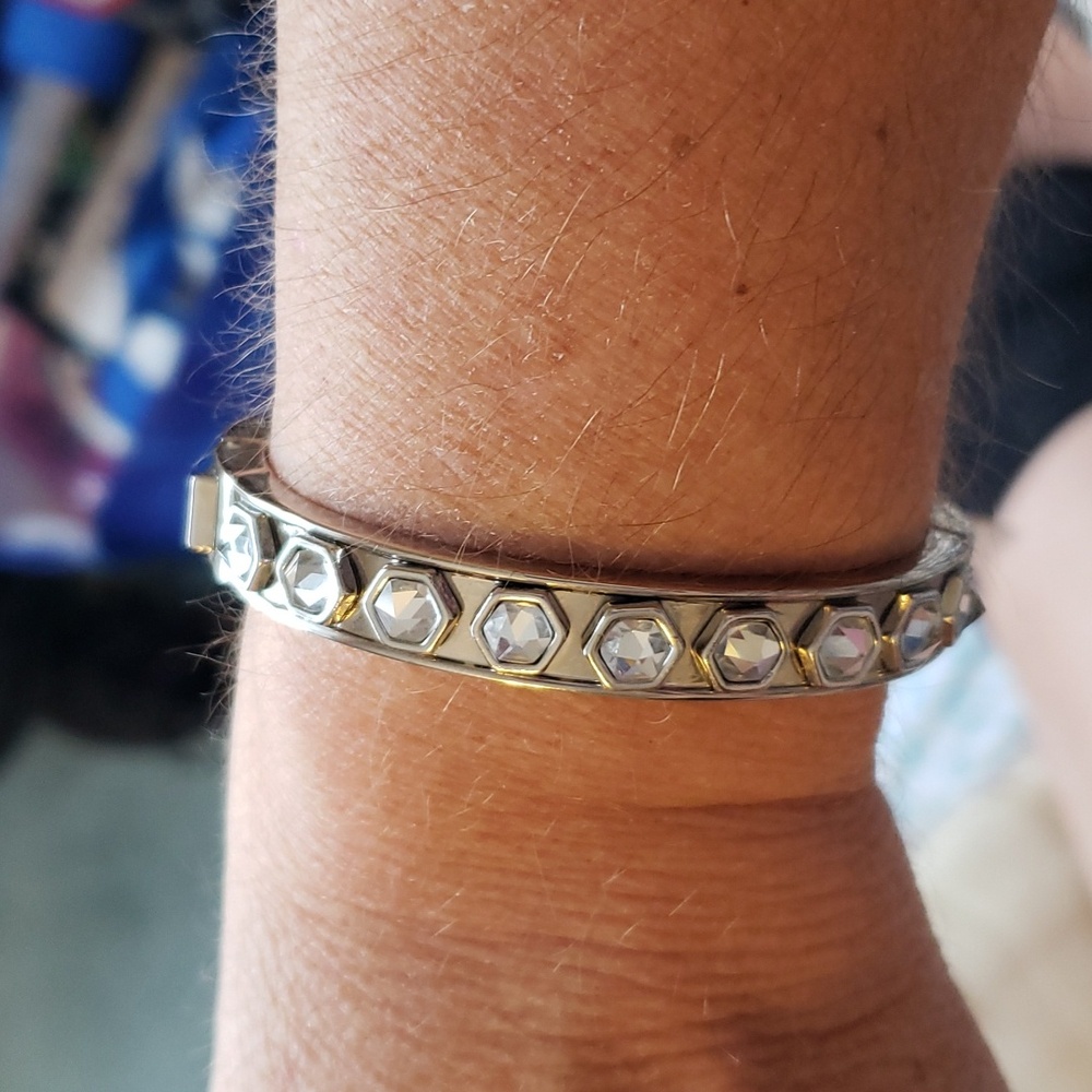 NWT Ann Taylor Silver and Rhinestone Snap Close Bracelet